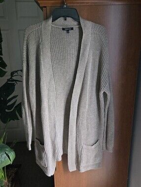 Relativity Oatmeal Cardigan Sweater Open Front With Lace Up Sides.